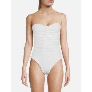 Jade Swim White Yara Shirred One Piece Swimsuit Strapless NWOT Size S